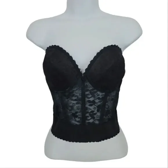 Vintage 60s 70s Frederick's of Hollywood Black Lace Bustier ILGWU Size 38C
